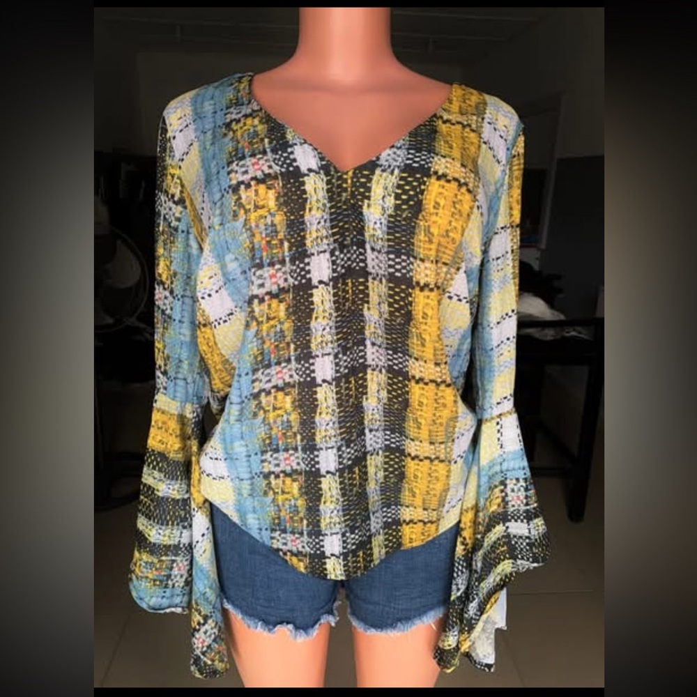Project Runway Plaid V-Neck Womens Top